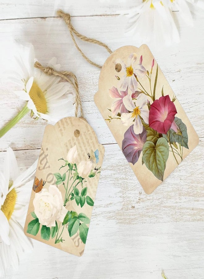 SMARSTICKER 80pcs Vintage Flower Hanging Tags Card Blank Gift Tags with String Flower Style Paper Gift Tags for Wedding Birthday Party Decor, DIY Gift Wrapping, Scrapbooking, Wedding Gifts - Image 3